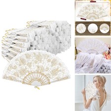 Wesiti Rose Lace Floral Hand Fans Gold Retro Elegant Chinese Folding Fan White