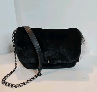 Gilda Paris Women's Small Faux Fur Black Crossbody, Clutch, Shoulder Bag Purse 