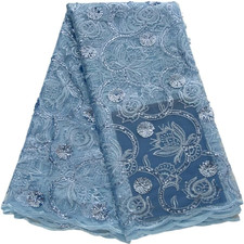African Lace Fabric 5 Yards of Mesh Embroidered Fabric Sequins Fabric for Weddin
