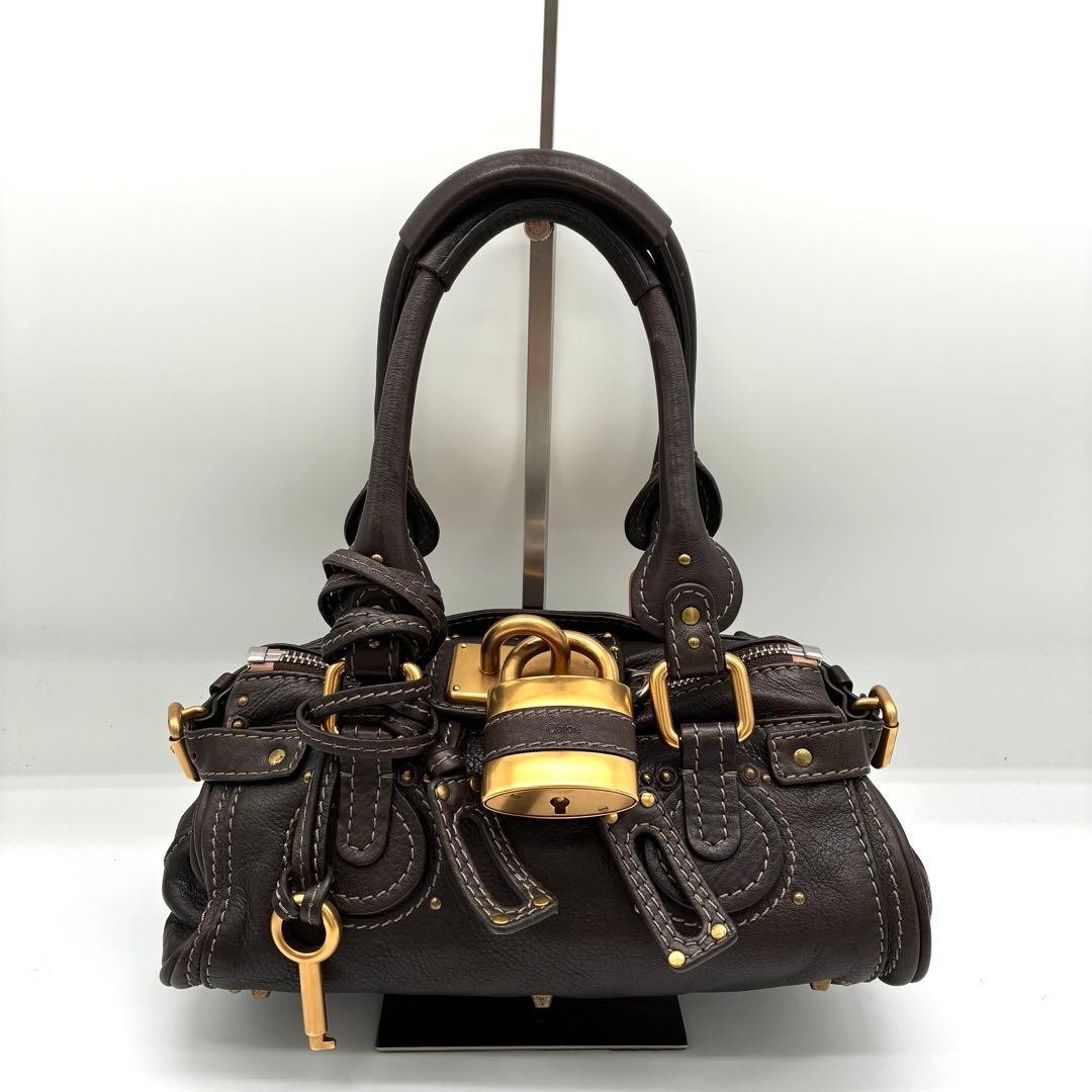 CHLOE Mini Paddington Handbag Dark Brown Leather Pre-Owned Used 29x12 cm