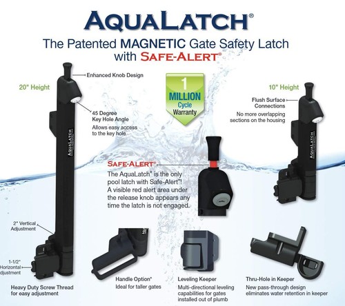 10 Inch Tall Black Magnetic Pool Child Safety Gate Latch | Keyed Alike ...