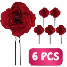 6Pcs Small Red Rose Hair Clip - Pleasant Colors Red Hair Accessories for Women