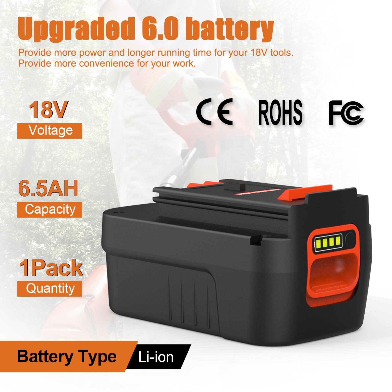 Powilling 2Pack 6.5Ah Replacement for Black and Decker 18V Lithium Battery HP...