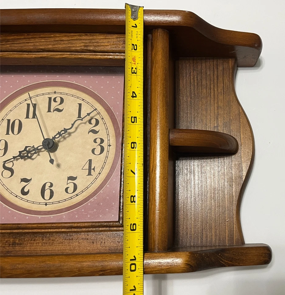 SOLID OAK Wood Country-Style Mantel/Wall Clock Mini Display Shelves AA Battery - Image 4 of 4