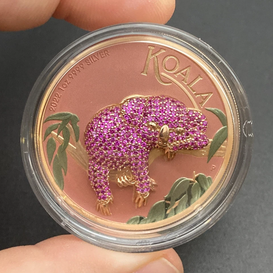 Moneda Koala Rosa Plata 1 Oz - Cristal de Swarovski Joyado - ¡SOLO 100 ACUÑADAS! Foto 3 de 4