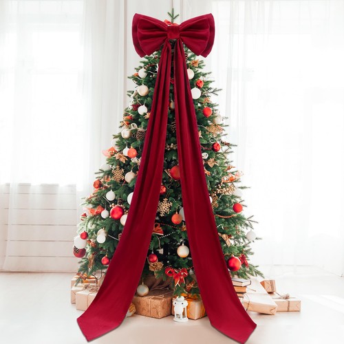 75x18 Inch Giant Wine Red Velvet Christmas Tree Topper Bow Backdrop ...