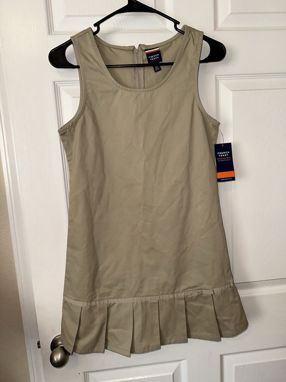 French Toast Girls Pleated Khaki Jumper Uniform Dress Size 12 Cotton Blend