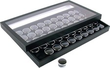 50 Gem Jars Black Display Tray Travel Case Acrylic Lid