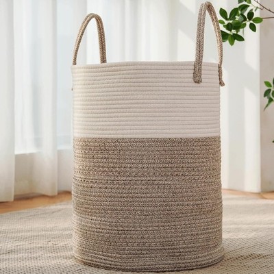 Large Woven Laundry Basket Hamper,60L Cotton Rope Storage Bin Blankets,Toys