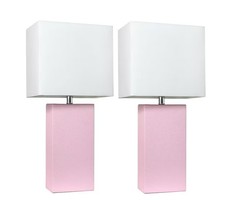 21 in. 2-Pack Leather Base Modern Home Decor Bedside Table Lamp Set Blush Pink
