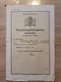 Staatsangehörigkeitsausweis Königreich Sachsen 1914