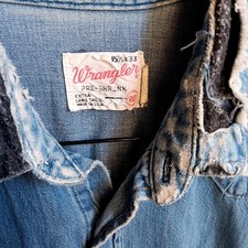 Vintage Wrangler 27MW Denim Pearl Snap Western Shirt USA 15.5x32 Cowboy