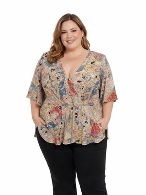 City Chic Floral Faux Wrap Peplum Blouse size 18 