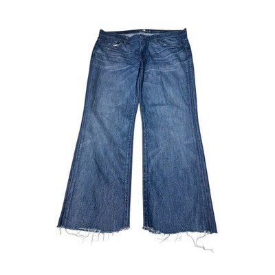 7 For All Mankind Women Bootcut Jeans Blue Medium Wash Raw Hem W36x L28