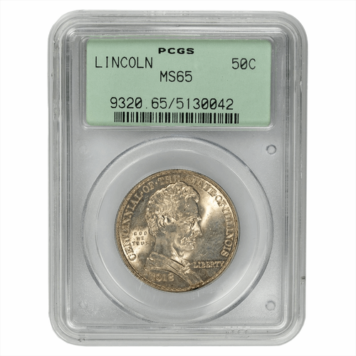 1918 50C Lincoln-Illinois Half-Dollar PCGS - OGH MS 65