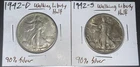 1942-D and 1942-S Walking Liberty Half Dollar 50c Coins ~ 90% Silver 2 Coin Lot