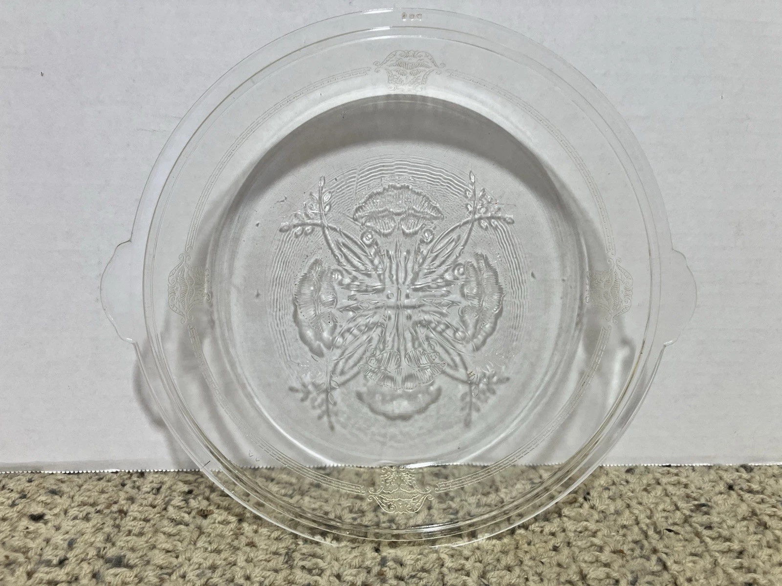 Very Rare Antique (1920’s?) Glasbake 504 Clear Pie Dish w/Poppy Design. USA.