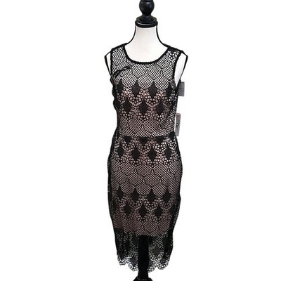 Bisou Bisou Rose Nude Black Lace Sleeveless Cocktail Party Dress - Size 6 NWT