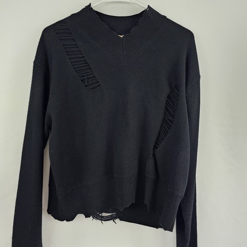 Helmut Lang Women's Distressed Sweater Black Lambs Wool XS