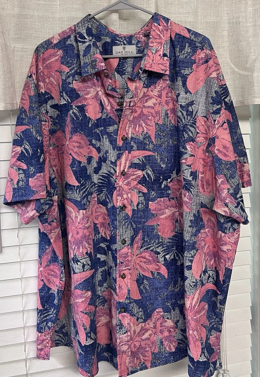 Oak Hill 3XL Floral & Blue Pink Cotton Hawaiian Button Up Shirt Tropical Vibes
