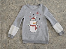 Girl's Size 10 Winter Glittery Christmas Snowman Gray Sweatshirt - Fur Sleeves