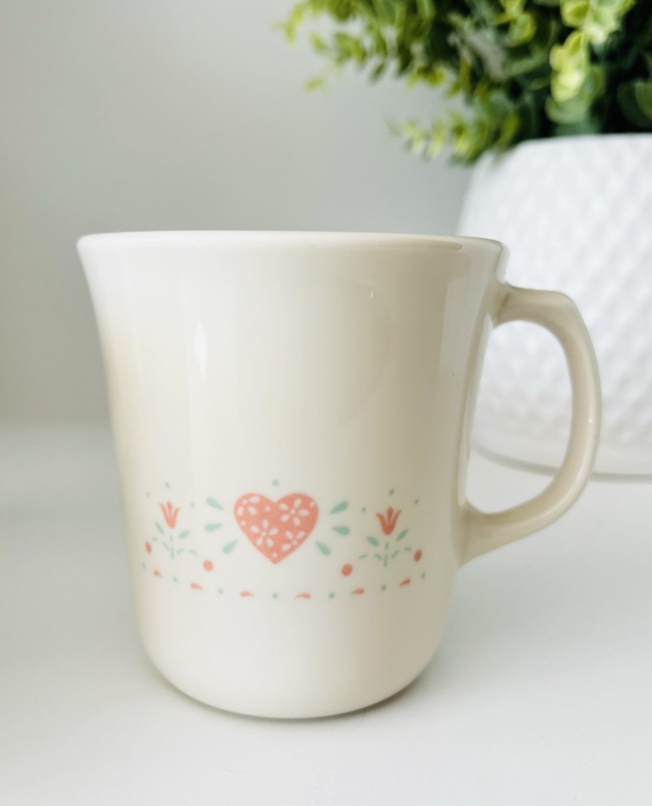 Vintage Corning Ware USA Forever Yours Coffee Cups With Heart Design, 4 Mugs thumbnail 2