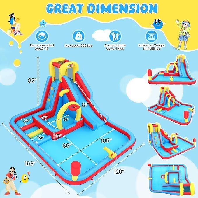 13.2x10Ft 13-in-1 Bounce House Obstacle Course Waterslides, Summer Fun w/Blower$