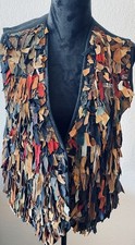 Vintage 80 s A.J. Sueded Multicolored Leather Strips Shaggy Bohemian Men s Vest
