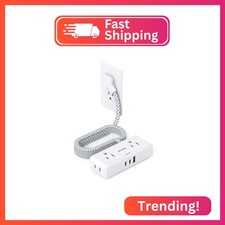 Flat Extension Cord 6 feet, Flat Plug Power Strip, 4 Widely Outlets with 3 USB P