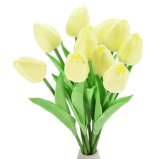 20pcs Tulips Artificial Flowers, Fake Tulip Stems Real Touch (Pale Yellow)