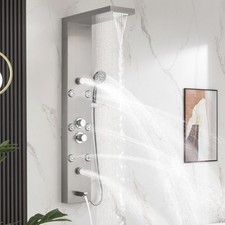 DELAVIN Stainless Steel Shower Tower, 5-Function Shower Panel Tower System