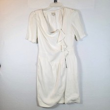 REISS Womens Faux Wrap Ruffle Sheath Dress Size 4 White Bachelorette Bride Party
