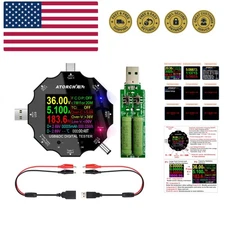 USB C Tester, 3 in 1 Type C DC5.5 USB Meter USB Load Color Screen IPS Digital...