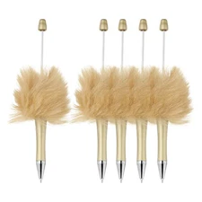 Fluffy Beadable Pens, Plastic Bead Pen for DIY Beads - 5 Pcs (Gold)
