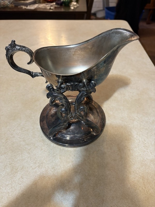 FB Rogers Silver Co.  Silver Plate Gravy Boat on Heating Stand
