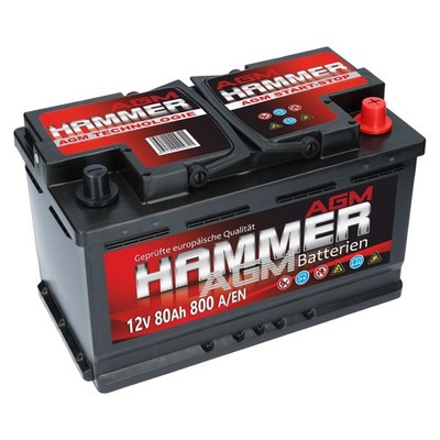 AGM Autobatterie 12V 80Ah 800A/EN Hammer für Start Stop Automatik