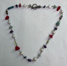 Silpada Sterling Silver Multi Gemstone Pearl Toggle Necklace N1033