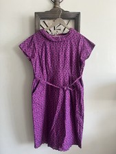 White Stuff Purple Patterned Dress Size 18 Tie Waist Pockets Casual Midi