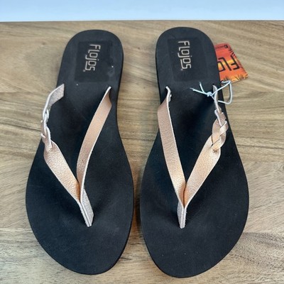 New NWT Womens Flojos Serenity Metallic Pink Brown Flip Flops Sandals Size 10 M