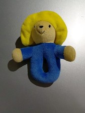 Vintage Eden Paddington Bear Teething Ring Toy Rattle Plush Blue Yellow 6.5