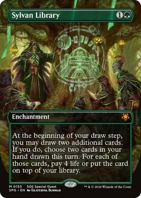 mtg no cards in library 1x Sylvan Library (155 SOS) - SPG Borderless MTG Special Guests NM Magic  Regular