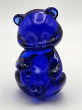 Vintage Fenton Cobalt Blue Art Glass Small Sitting Bear Figurine 2.75" Tall