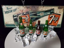 Vintage Metal 7UP Soda Sign Pop Advertising Sign/Very Rare Brown 7oz 7 UP Bottle