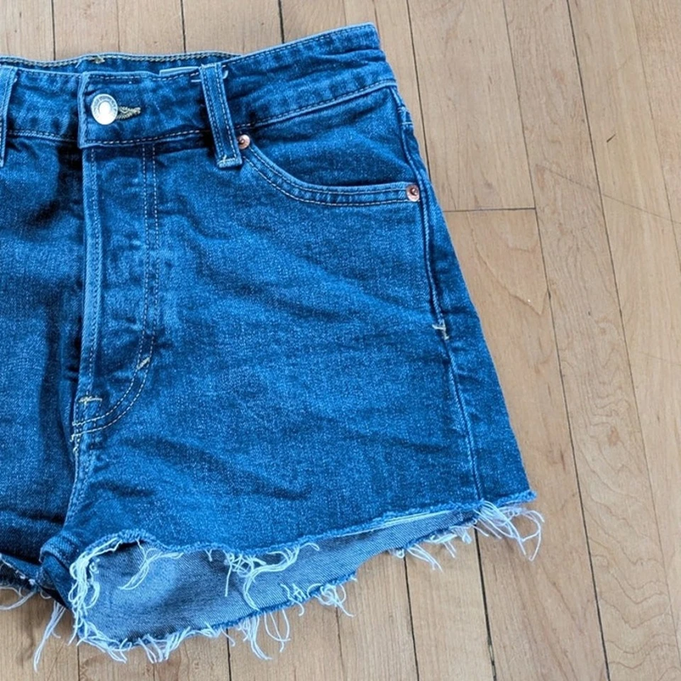 Pantalones Cortos H&M Denim Jean Corte Para Mujer Talla 4 Azul Botín Elastizado 2" Cintura Alta 25 Foto 3 de 4
