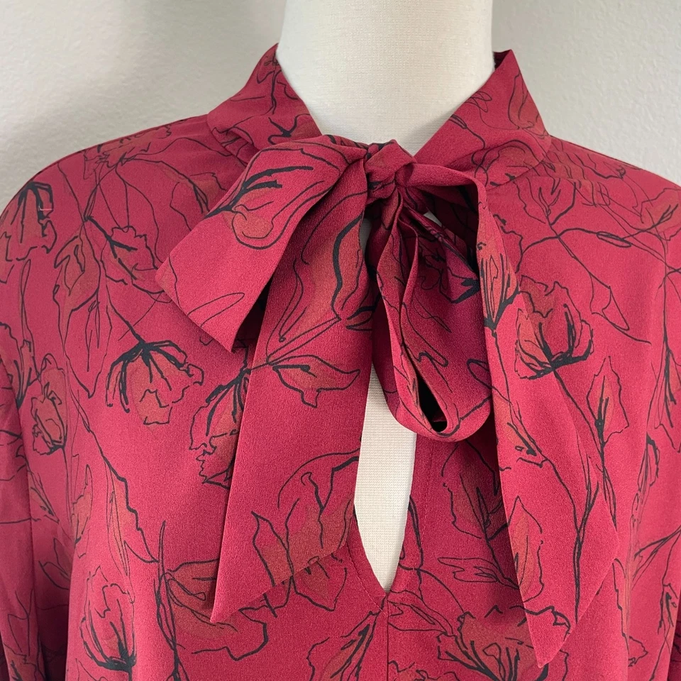 Nordstrom женщин плюс 3 X красный цветочный галстук блузка с длинным рукавом рубашка Топ - Изображение 3 из 4