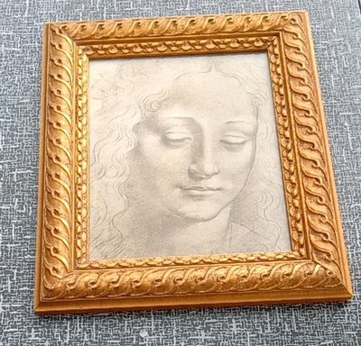 Teste Di Giovinetta Leonardo Da Vinci VINTAGE wood FRAMED PRINT 11.5 X 13.5 In