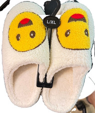 Slippers Smiley Face Sherpa- Size L/XL - Soft, cozy, and comfortable New