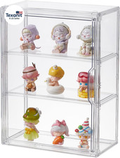 3 Tiers Clear Display Case, Plastic Storage Bins with 2 Adjustable Divider and M