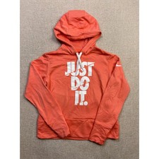 Nike Womens Dri-FIT Just Do It Hoodie Coral Orange Graphic Sweatshirt Small