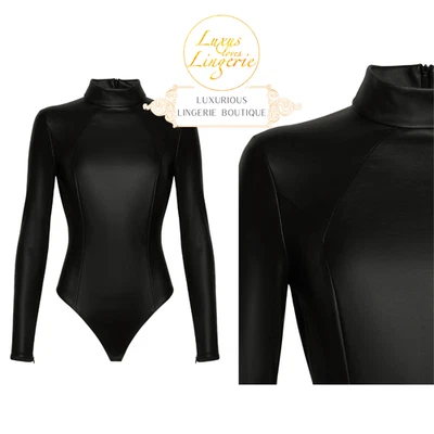 Vegan Cuir Synthétique Body Par Wolford 36 Noir Haut Fermé Brillant - Photo 1/2